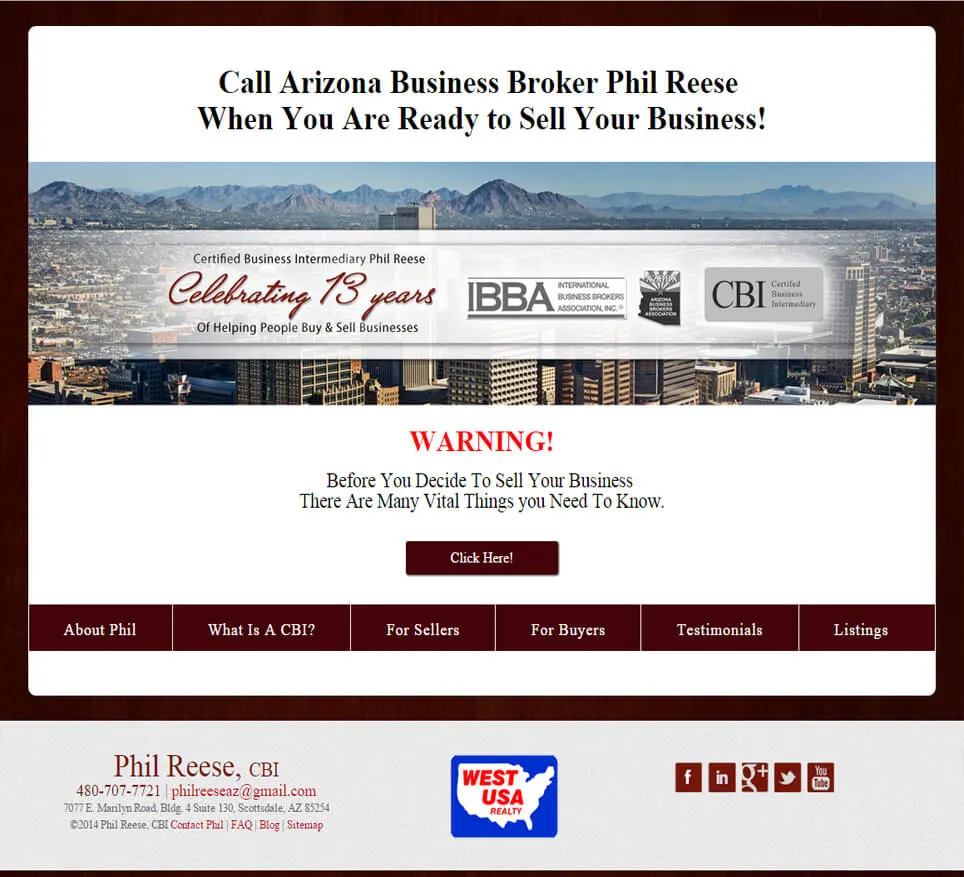 AZ Wordpress website designed for a business broker in phoenix who needed a custom website for his business that was affordable and mobile friendly